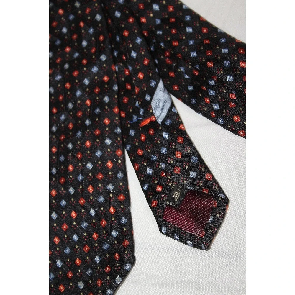ERMENEGILDO ZEGNA Silk Tie Black Blue Red Geometric Italy 58 x 3.75